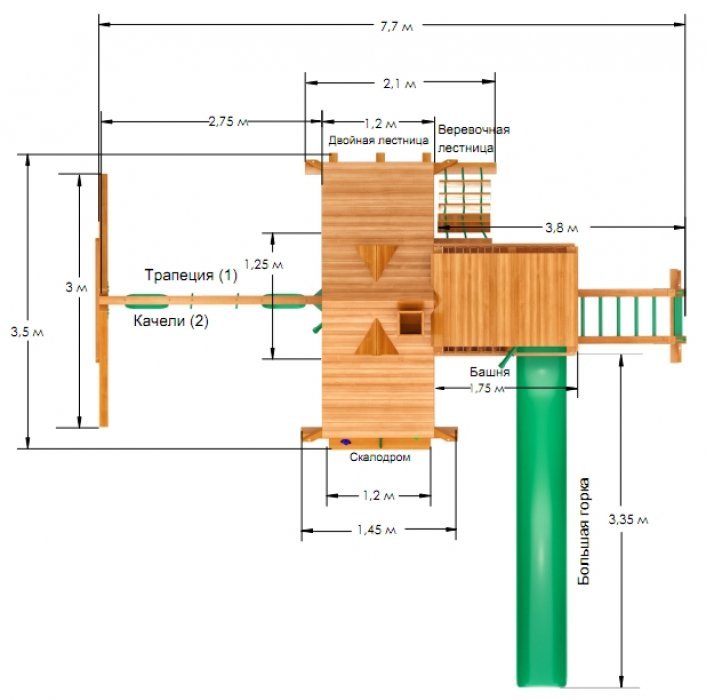 Деревянная детская площадка Крепость Deluxe + - вид 2