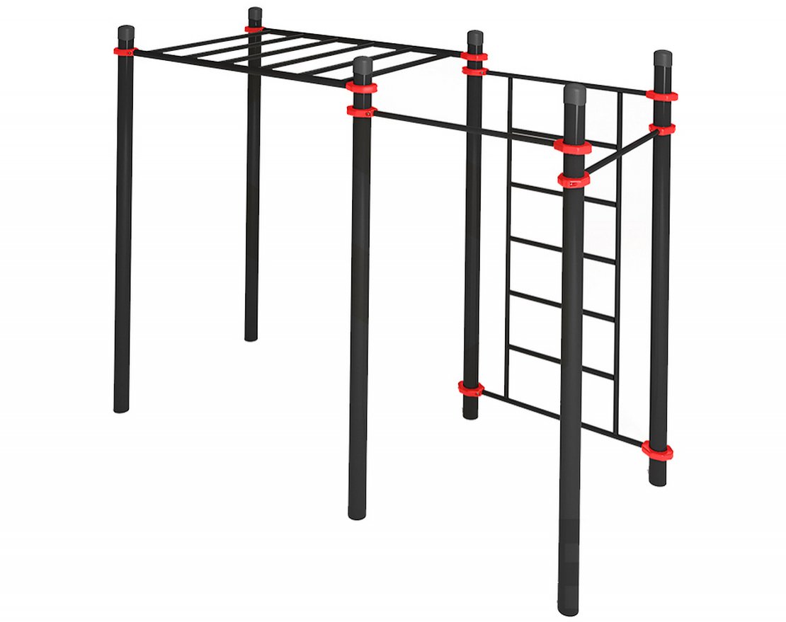 Комплекс для воркаута с рукоходом, шведской стенкой и двумя турниками