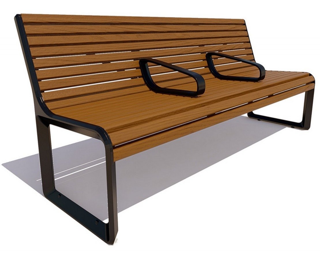 Парковая скамейка чугунная Милан с разделителями, Лиственница - вид 4